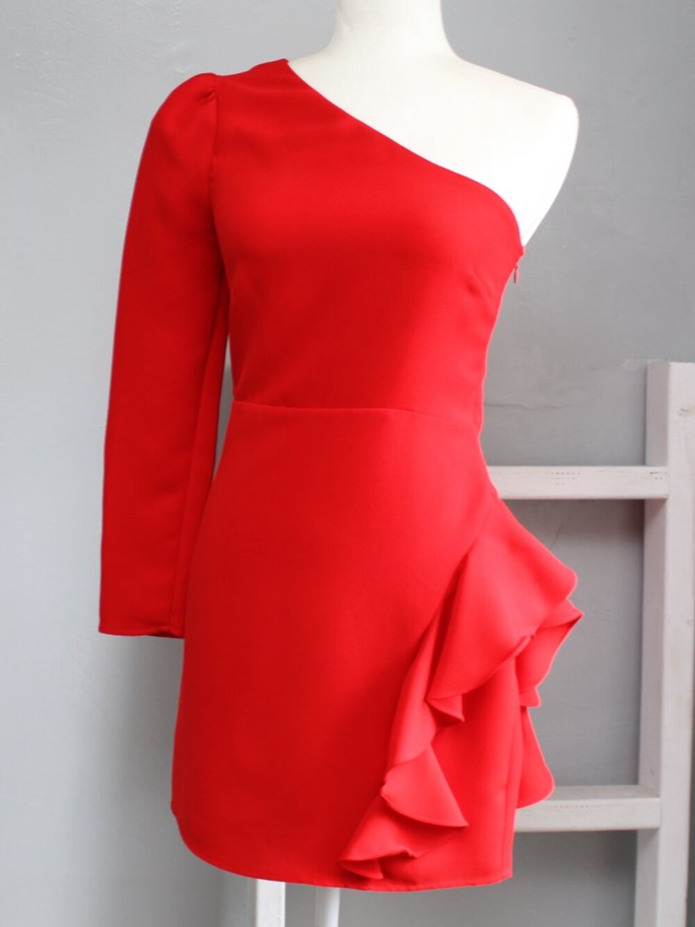 Lovers + Friends Jett Mini Dress One Shoulder Ruffle Party Red Size Small - Picture 7 of 8